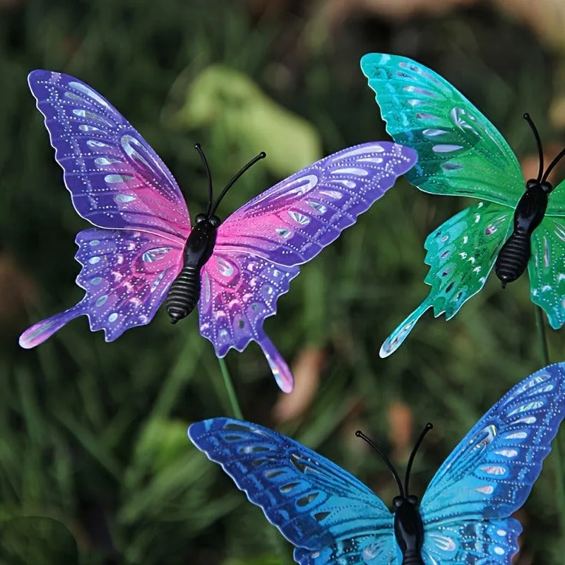 12 Stück 3D-Schmetterlingsstäbe für den Garten, die im Dunkeln leuchten, künstliche Schmetterlingsstäbe, Gartenornamente und Terrassendekoration