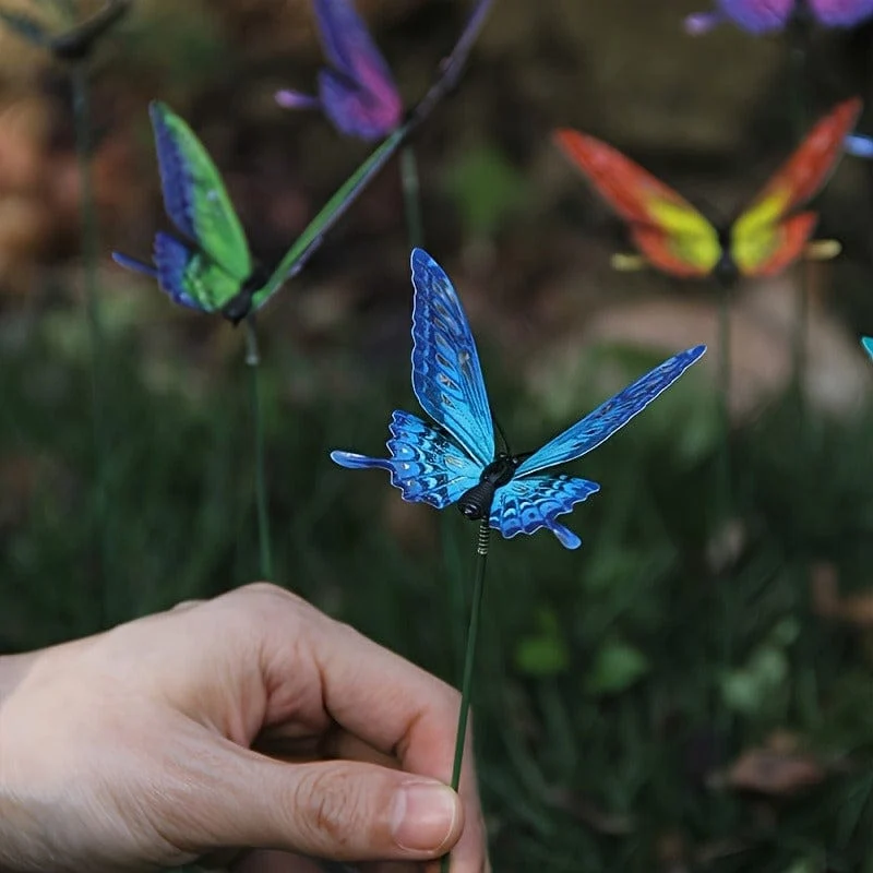 12 Stück 3D-Schmetterlingsstäbe für den Garten, die im Dunkeln leuchten, künstliche Schmetterlingsstäbe, Gartenornamente und Terrassendekoration