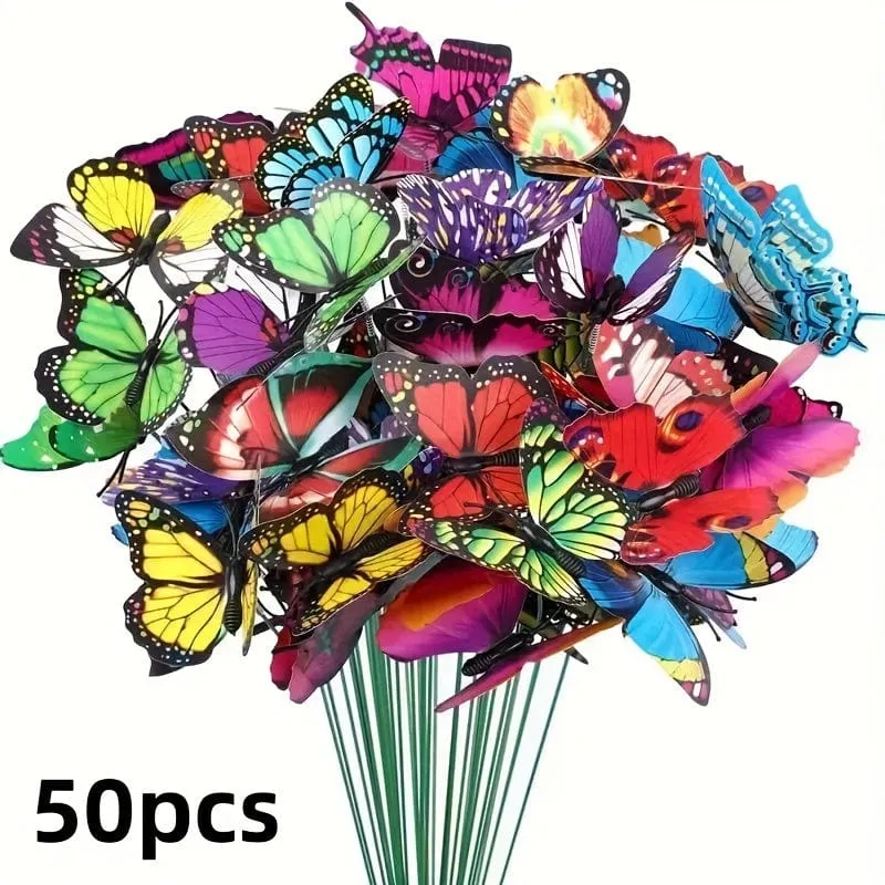 10/20/30/50 Stück, Stereo-Schmetterlingsornamente, Garten- und Hof-Schmetterlingsornamente, Schmetterlingsdekorationsstäbe, Rasen- und Gartendekorationen für Rasen, Garten, Hof, Terrasse, Schmetterlingsdekoration