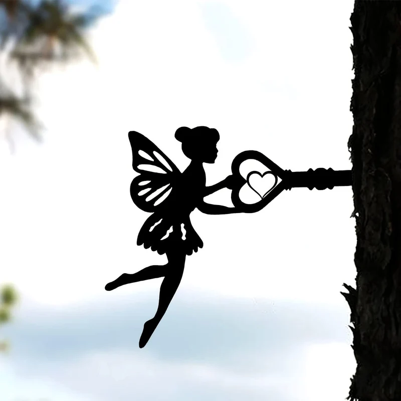 1 Stück Engel auf Ast, Stahlsilhouette, Metall, Wandkunst, Haus, Garten, Hof, Terrasse, Outdoor, Statue, Pfahl, Dekoration, perfekt für Geburtstage, Einweihungsgeschenke