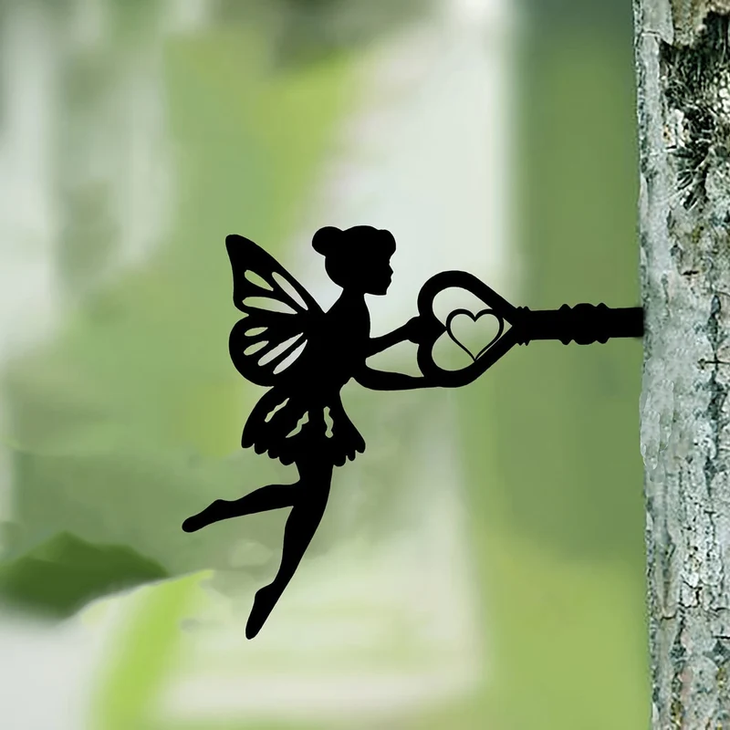 1 Stück Engel auf Ast, Stahlsilhouette, Metall, Wandkunst, Haus, Garten, Hof, Terrasse, Outdoor, Statue, Pfahl, Dekoration, perfekt für Geburtstage, Einweihungsgeschenke