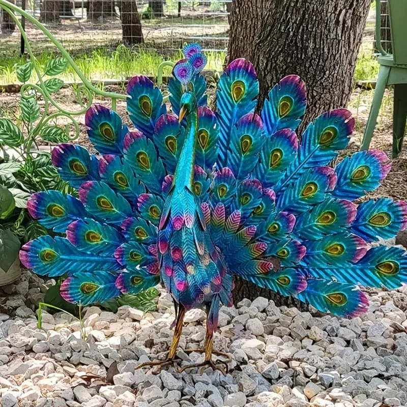 1 Stück Pfauenstatue aus Metall, Gartendekoration, Kunst, einzigartige Pfauenverzierung für Haus- und Gartendekoration im Freien, Terrassendekoration, Bauernhof-Display aus Metall