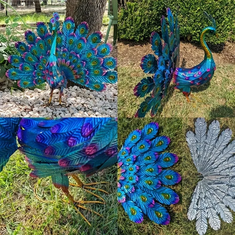 1 Stück Pfauenstatue aus Metall, Gartendekoration, Kunst, einzigartige Pfauenverzierung für Haus- und Gartendekoration im Freien, Terrassendekoration, Bauernhof-Display aus Metall