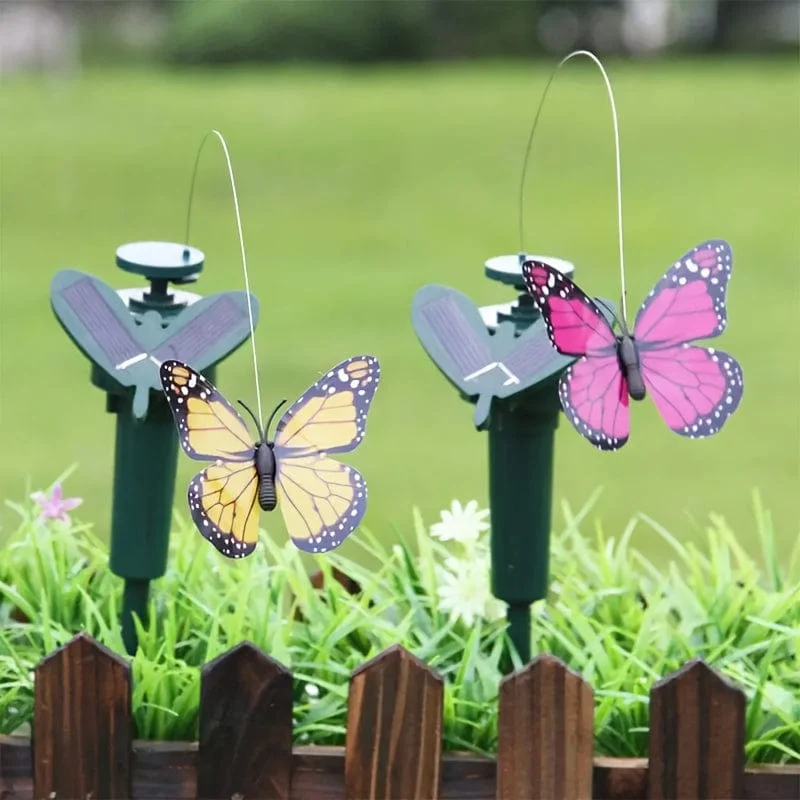 1 Stück schmetterlingsförmiges Solar-Spaßspielzeug, Garten, Hof, Pflanzen, Blumen, Terrasse, Landschaft, Außendekoration (solar oder batteriebetrieben, Batterie nicht im Lieferumfang enthalten), Weihnachts- und Ramadan-Halloween-Dekorationen (zufällige Farbe)