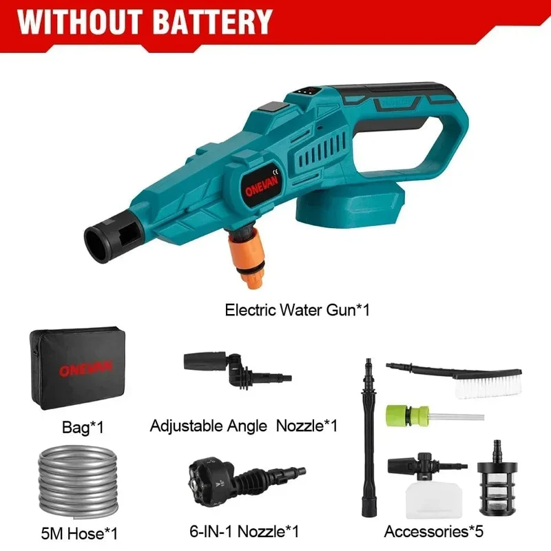 ONEVAN 3500W 200Bar bürstenloser elektrischer Hochdruckreiniger, Autowaschanlage, Wasserpistole, Gartenbewässerungswerkzeug für Makita 18V Akku