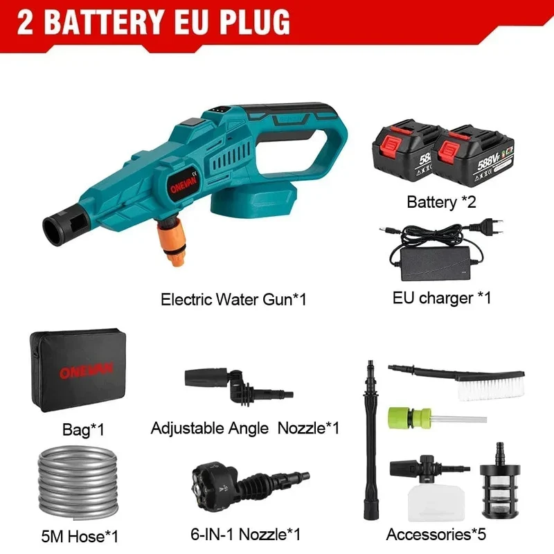 ONEVAN 3500W 200Bar bürstenloser elektrischer Hochdruckreiniger, Autowaschanlage, Wasserpistole, Gartenbewässerungswerkzeug für Makita 18V Akku