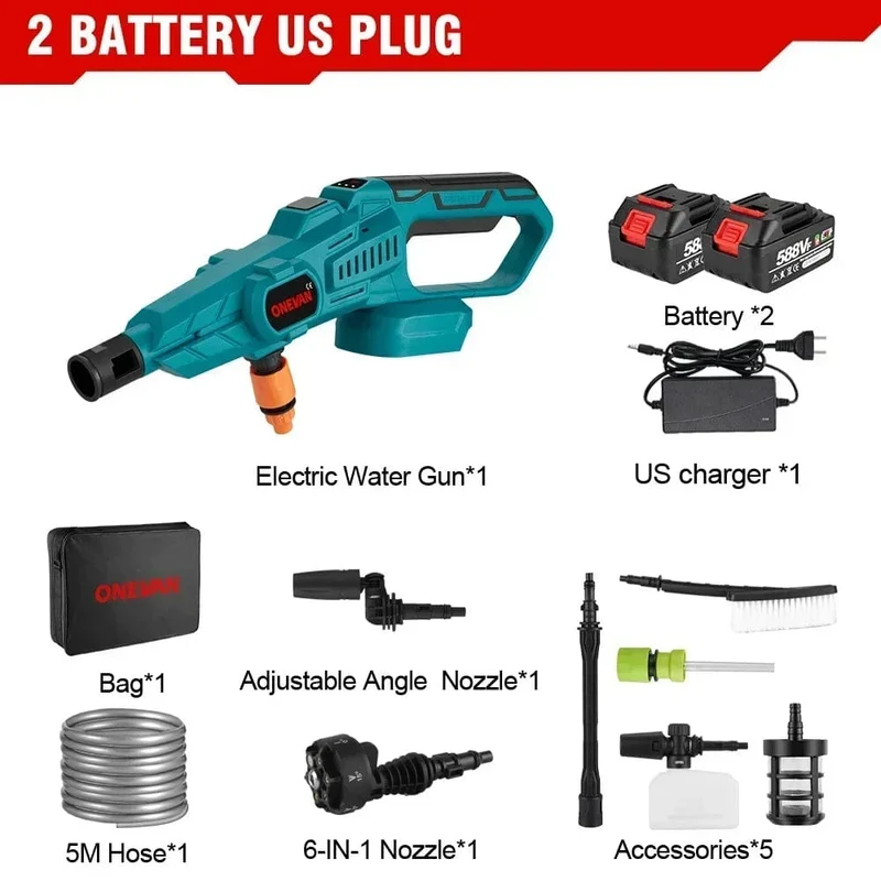 ONEVAN 3500W 200Bar bürstenloser elektrischer Hochdruckreiniger, Autowaschanlage, Wasserpistole, Gartenbewässerungswerkzeug für Makita 18V Akku