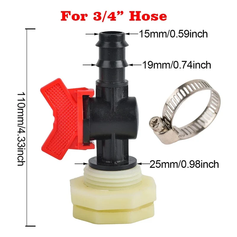 3/4 Zoll Regentonnen-Schottverschraubungssatz, PVC-Regentonnenventil mit Schlauchadapter, Regentonnen-Kit für Aquarien, Wassertanks, Pools
