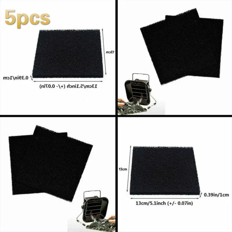 10 x 130 x 130 mm schwarzer Aktivkohlefilter, Baumwollschaum-Schwamm-Ersatz, Sed, um Rauch und Rauchreiniger zu absorbieren, 5 Stück.