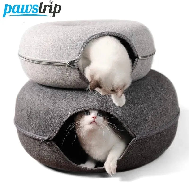 Donut-Katzenbett für 2 Katzen, Katzentunnel, Spielzeug für Katzen, Kätzchenhaus, Korb, interaktives Spielspielzeug für Katzen, Kaninchenhöhle, Nest aus natürlichem Filz