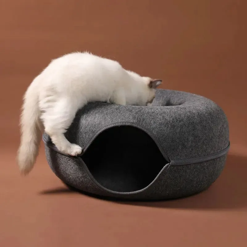 Donut-Katzenbett für 2 Katzen, Katzentunnel, Spielzeug für Katzen, Kätzchenhaus, Korb, interaktives Spielspielzeug für Katzen, Kaninchenhöhle, Nest aus natürlichem Filz