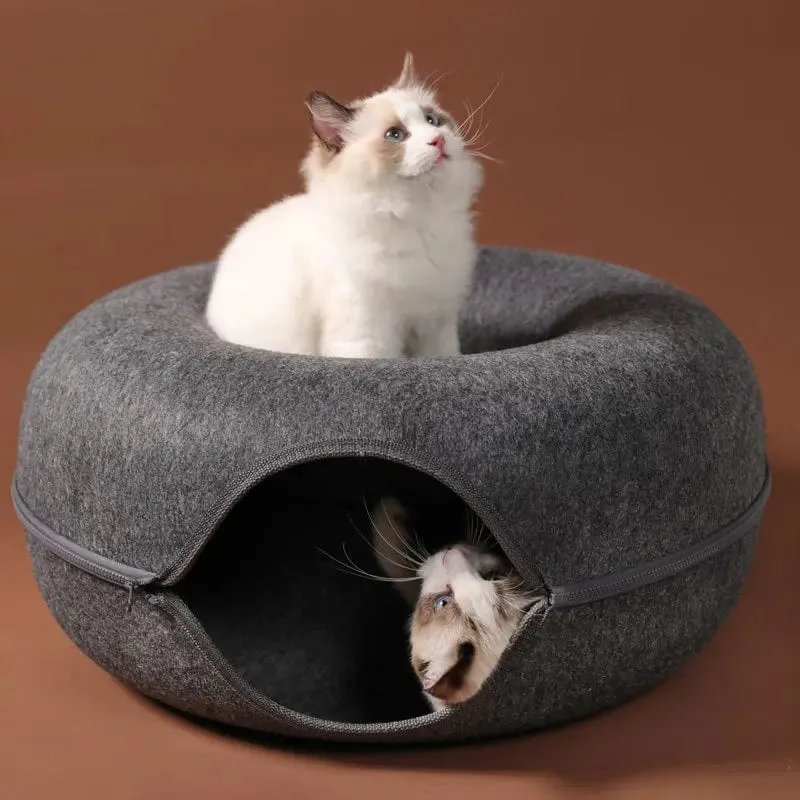 Donut-Katzenbett für 2 Katzen, Katzentunnel, Spielzeug für Katzen, Kätzchenhaus, Korb, interaktives Spielspielzeug für Katzen, Kaninchenhöhle, Nest aus natürlichem Filz