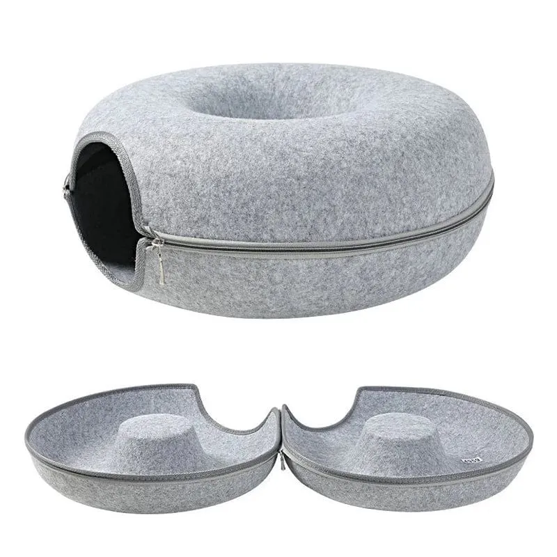 Donut-Katzenbett für 2 Katzen, Katzentunnel, Spielzeug für Katzen, Kätzchenhaus, Korb, interaktives Spielspielzeug für Katzen, Kaninchenhöhle, Nest aus natürlichem Filz