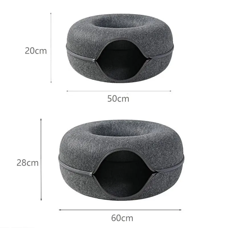 Donut-Katzenbett für 2 Katzen, Katzentunnel, Spielzeug für Katzen, Kätzchenhaus, Korb, interaktives Spielspielzeug für Katzen, Kaninchenhöhle, Nest aus natürlichem Filz