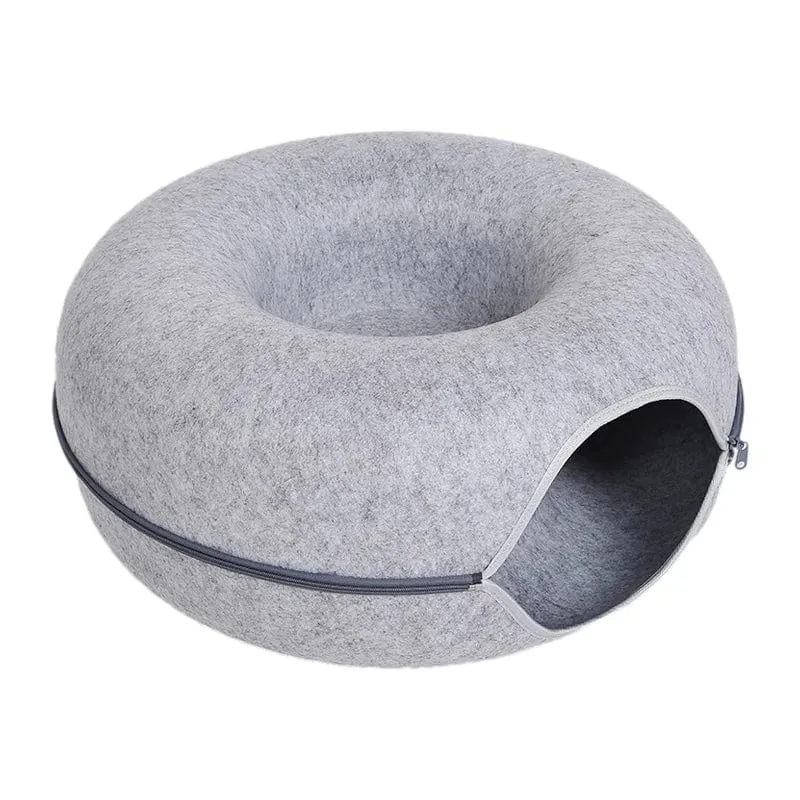 Donut-Katzenbett für 2 Katzen, Katzentunnel, Spielzeug für Katzen, Kätzchenhaus, Korb, interaktives Spielspielzeug für Katzen, Kaninchenhöhle, Nest aus natürlichem Filz