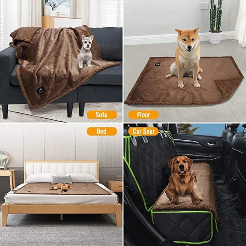 Wasserdichte Haustierdecke, flüssigkeitsabweisende Hundedecke für Schlafsofa und Couch, wendbarer Sherpa-Fleece-Möbelschutzbezug