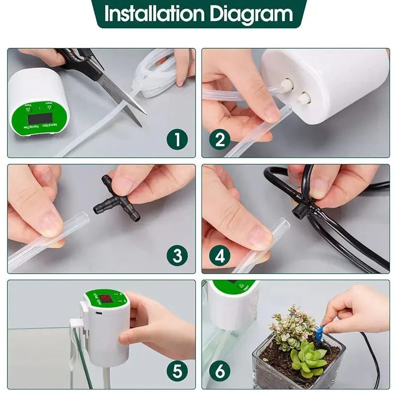 Ein intelligenter, zeitgesteuerter automatischer Blumenbewässerer, Topfbewässerung, Tropfwasser-Sickerwasserapplikator, Gartengrünpflanze