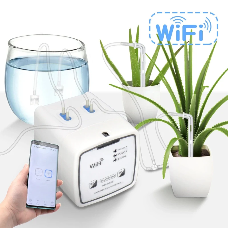 Doppel Pumpe Garten Wifi Steuerung Bewässerung Gerät Automatische Wasser Tropf Bewässerung Bewässerung System Kit WIFI Mobile APP Steuerung