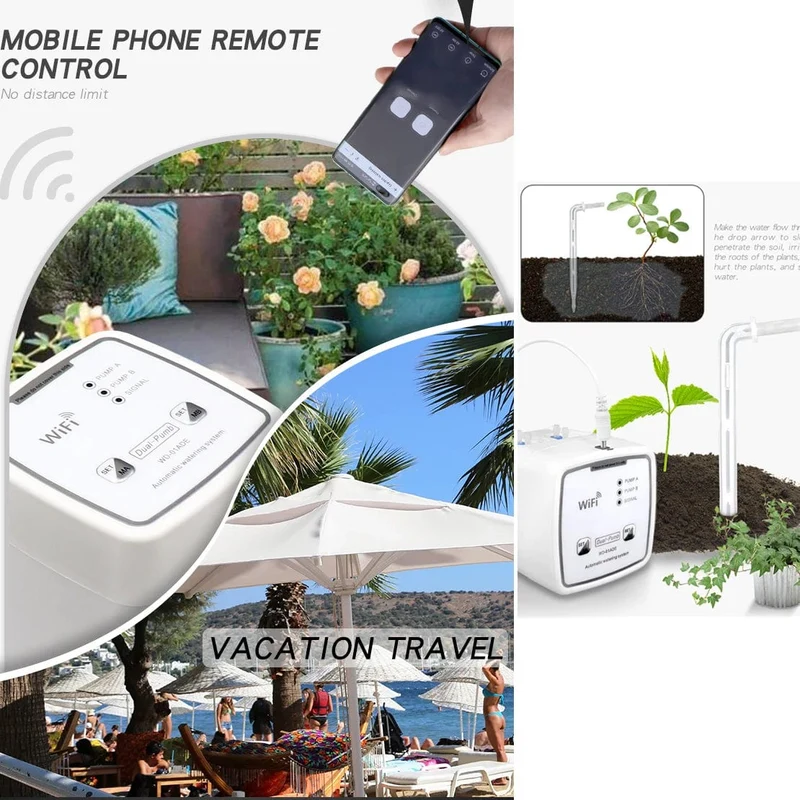 Doppel Pumpe Garten Wifi Steuerung Bewässerung Gerät Automatische Wasser Tropf Bewässerung Bewässerung System Kit WIFI Mobile APP Steuerung