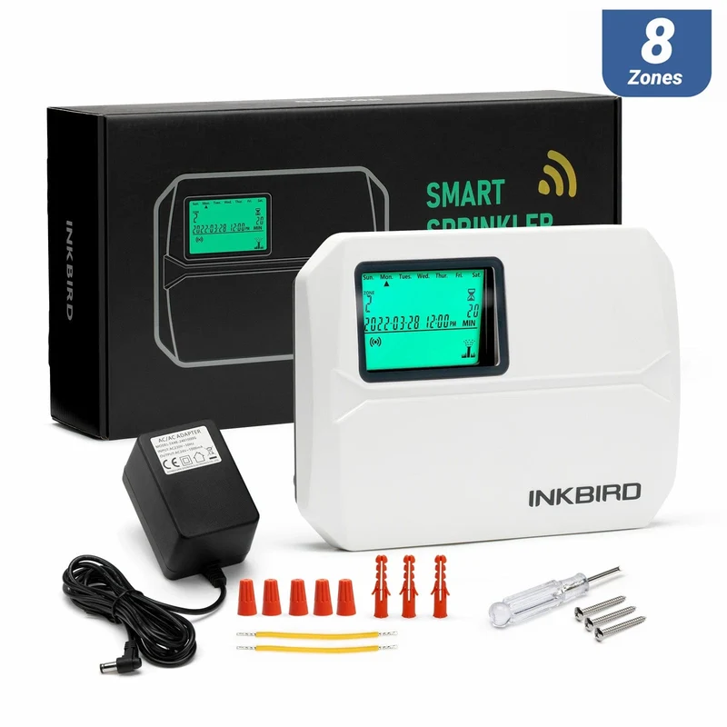 INKBIRD WIFI-Bewässerungssteuerung, programmierbares System für 8-Zonen-Smart-Sprinkler, digitaler Bewässerungstimer, kostenlose App und LCD-Monitor