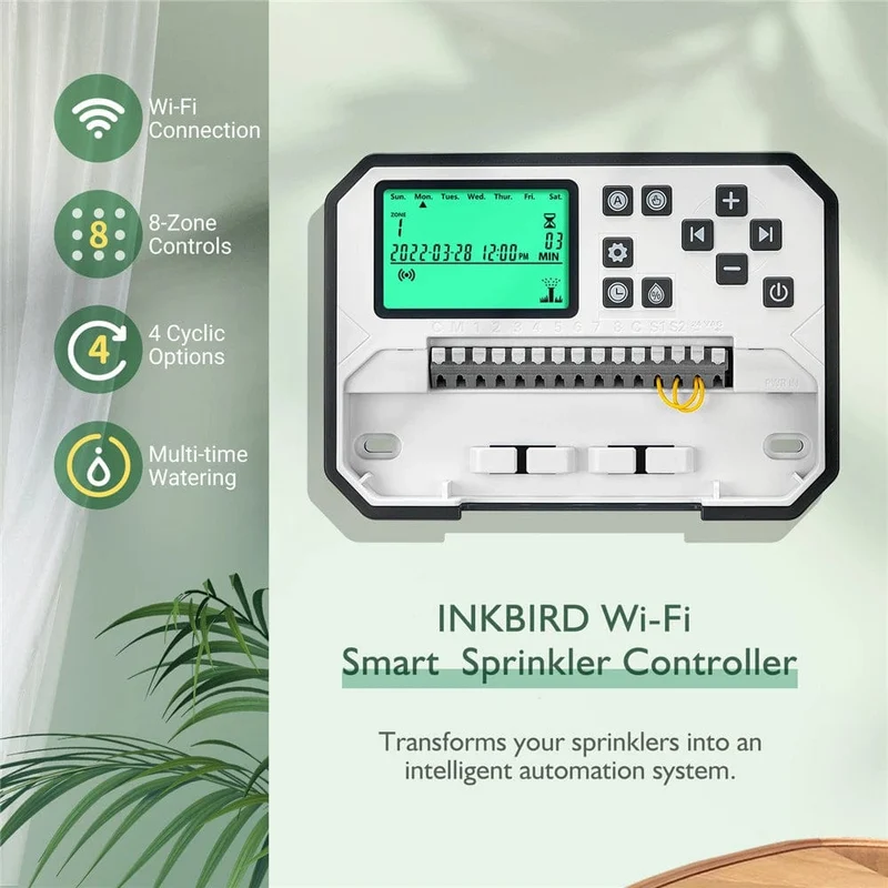 INKBIRD WIFI-Bewässerungssteuerung, programmierbares System für 8-Zonen-Smart-Sprinkler, digitaler Bewässerungstimer, kostenlose App und LCD-Monitor