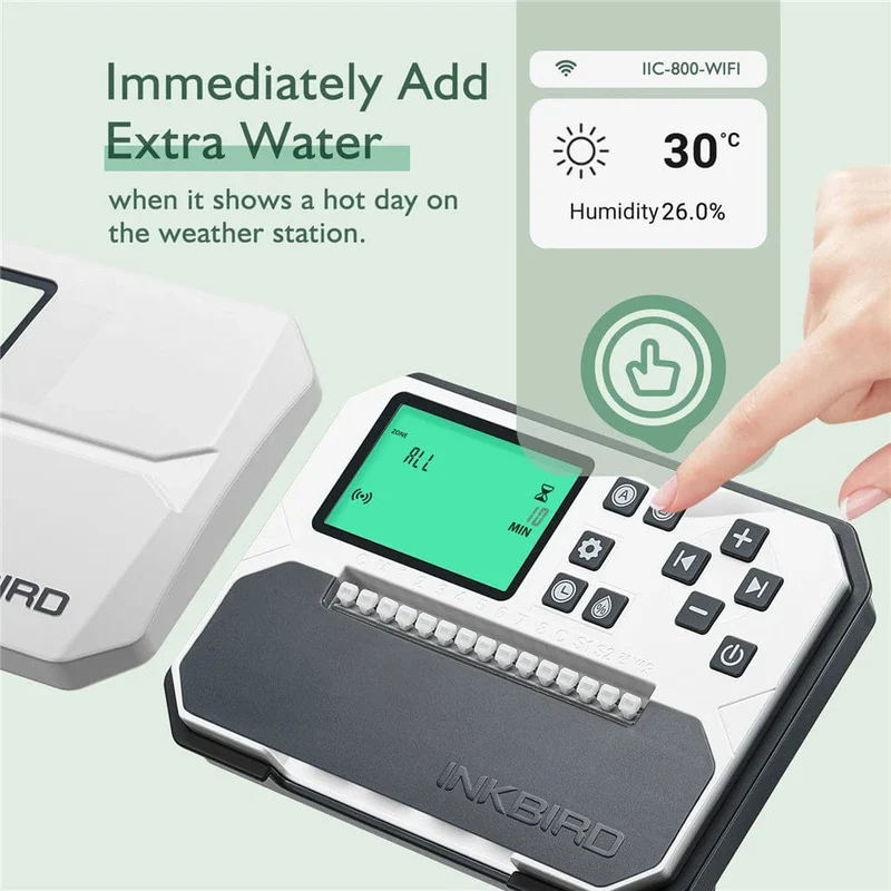 INKBIRD WIFI-Bewässerungssteuerung, programmierbares System für 8-Zonen-Smart-Sprinkler, digitaler Bewässerungstimer, kostenlose App und LCD-Monitor