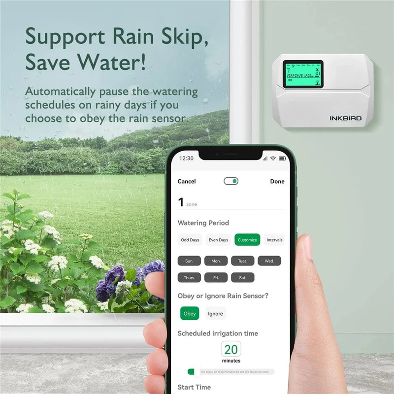 INKBIRD WIFI-Bewässerungssteuerung, programmierbares System für 8-Zonen-Smart-Sprinkler, digitaler Bewässerungstimer, kostenlose App und LCD-Monitor