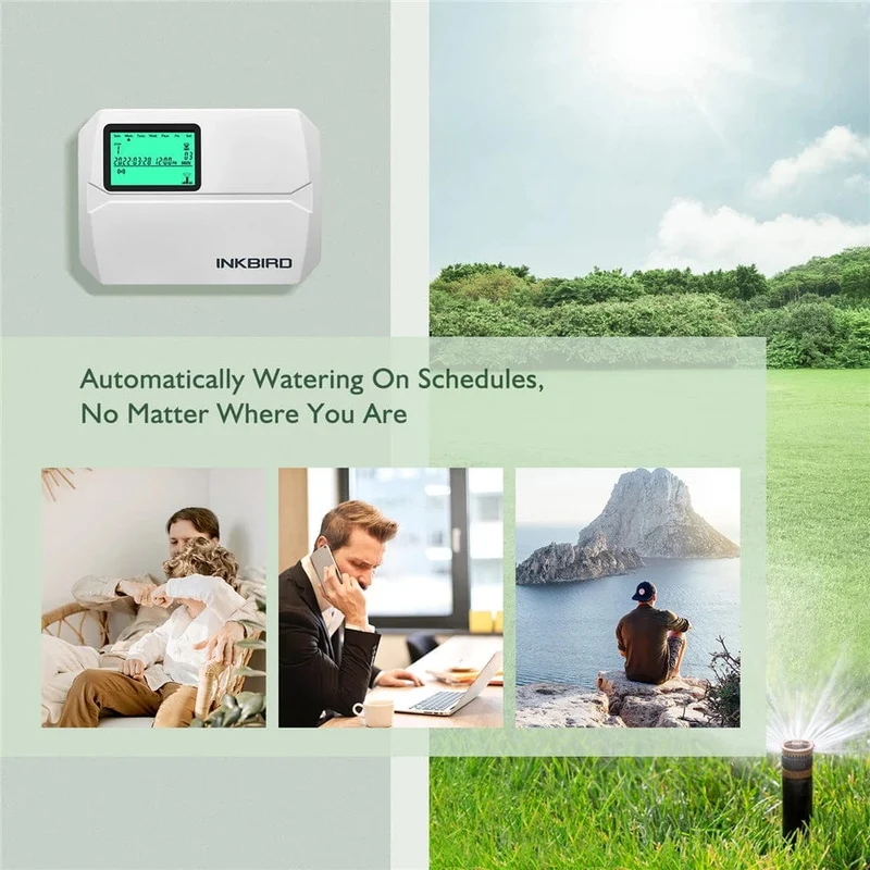 INKBIRD WIFI-Bewässerungssteuerung, programmierbares System für 8-Zonen-Smart-Sprinkler, digitaler Bewässerungstimer, kostenlose App und LCD-Monitor