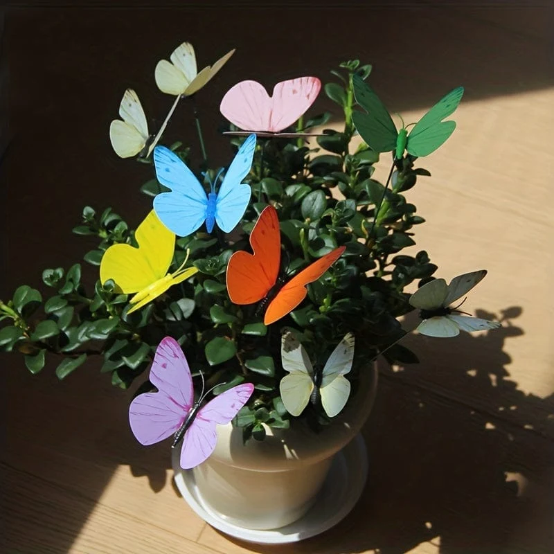 10 Stück Schmetterlings-Gartenstecker, Kunststoff-Hofschild mit Pfahl für Gartendekoration, Halloween-Dekor, Herbstdekoration, Hochzeit