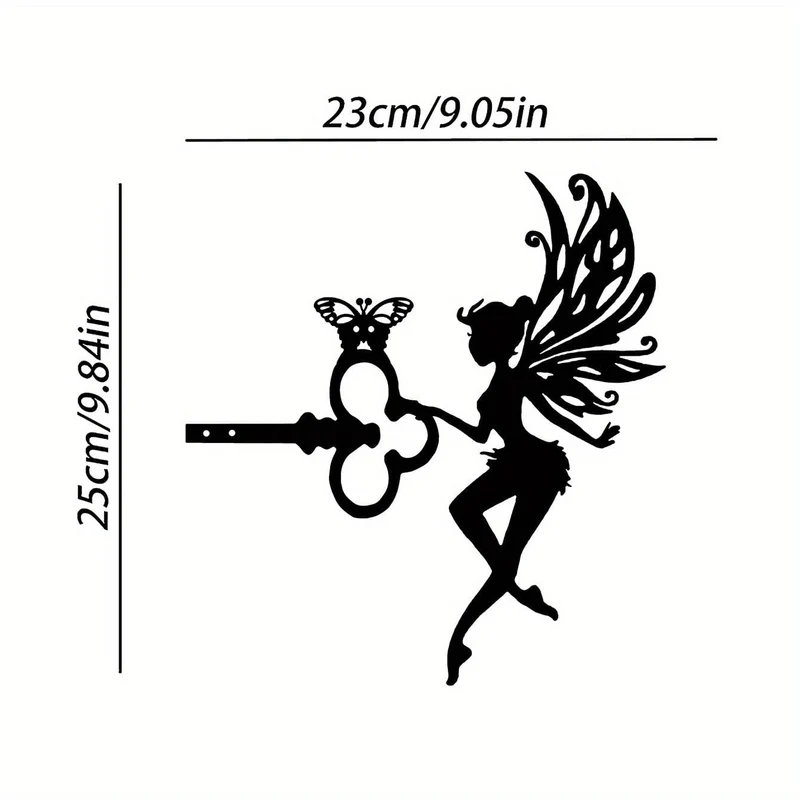 1 Stück hübsche Elfe auf Ast, Stahl-Silhouette, Metall, Wandkunst, Haus, Garten, Hof, Terrasse, Außenstatue, Pfahldekoration, perfekt für Geburtstage, Einweihungsgeschenke, Hof-Kunstdekoration