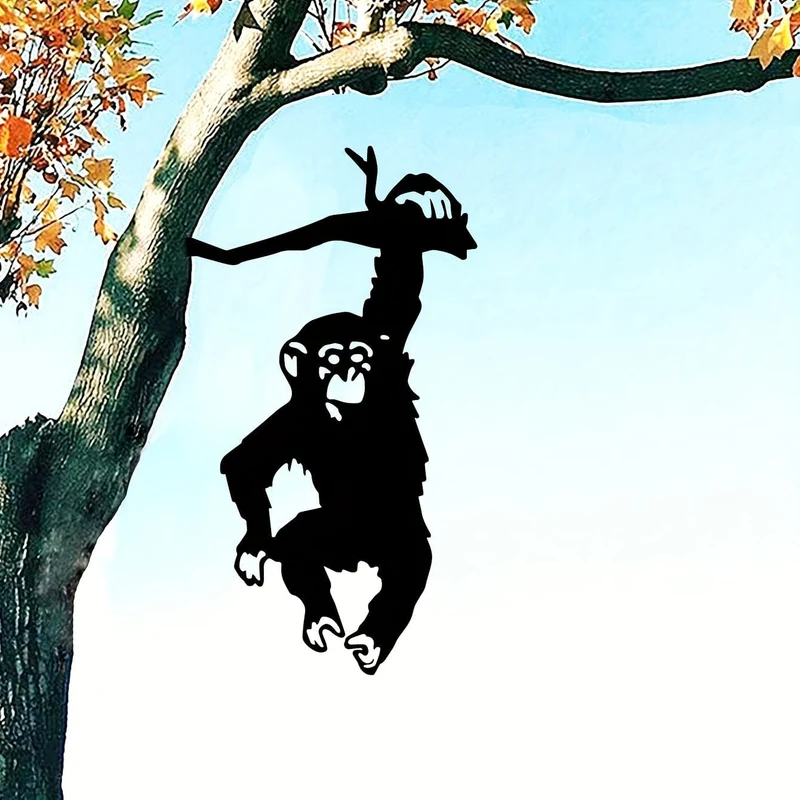 1 Stück Affe, der am Ast hängt, Gartenstecker, Hof-Kunstdekor, Silhouette, Metall-Wandkunst, Hausgarten, Hof, Terrasse, Außenstatue, Pfahldekoration, perfekt für Geburtstage, Einweihungsgeschenke