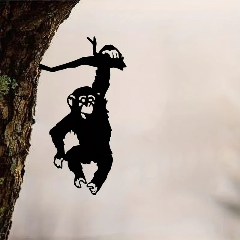 1 Stück Affe, der am Ast hängt, Gartenstecker, Hof-Kunstdekor, Silhouette, Metall-Wandkunst, Hausgarten, Hof, Terrasse, Außenstatue, Pfahldekoration, perfekt für Geburtstage, Einweihungsgeschenke