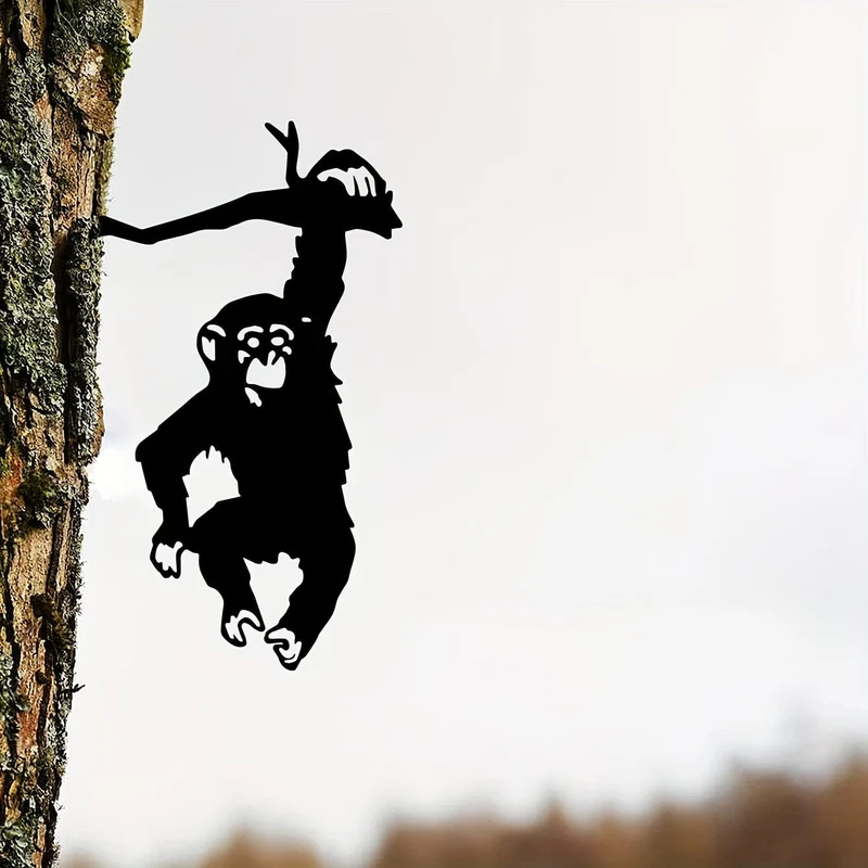 1 Stück Affe, der am Ast hängt, Gartenstecker, Hof-Kunstdekor, Silhouette, Metall-Wandkunst, Hausgarten, Hof, Terrasse, Außenstatue, Pfahldekoration, perfekt für Geburtstage, Einweihungsgeschenke