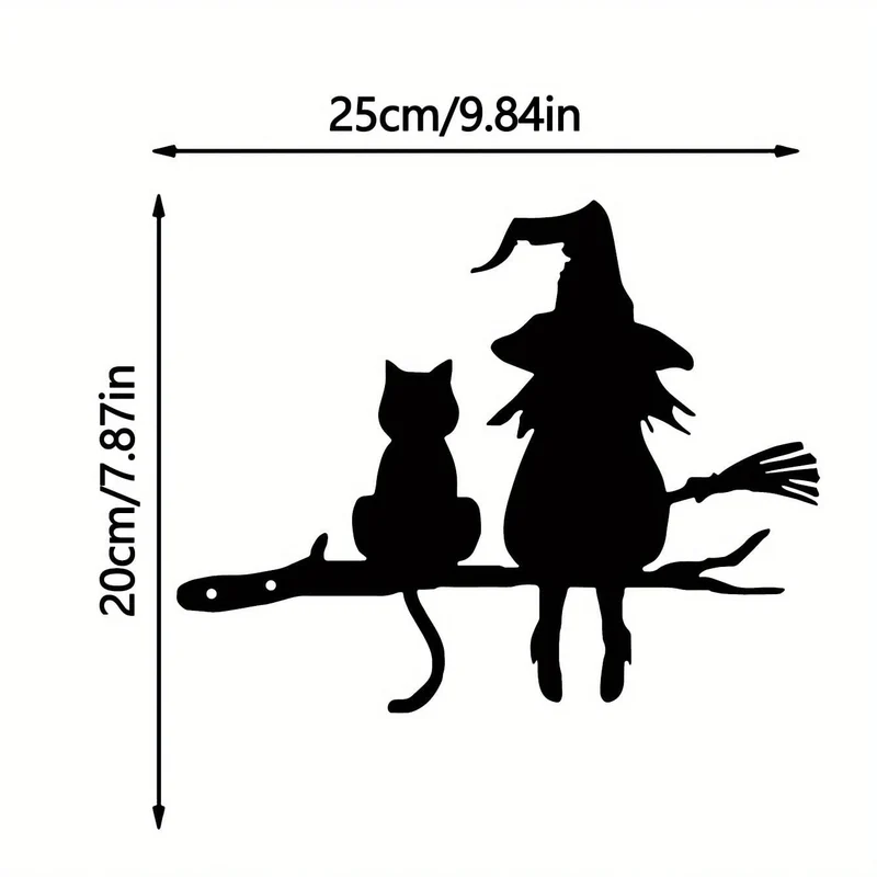 1 Stück Eisen-Silhouette, niedliche Hexe und Katze, Gartenstecker auf dem Ast, Hof-Kunstdekoration, Baumstumpf-Plug-in, für Garten, Rasen, Innenhof