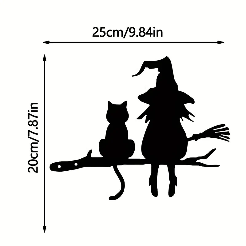 1 Stück Eisen-Silhouette, niedliche Hexe und Katze, Gartenstecker auf dem Ast, Hof-Kunstdekoration, Baumstumpf-Plug-in, für Garten, Rasen, Innenhof