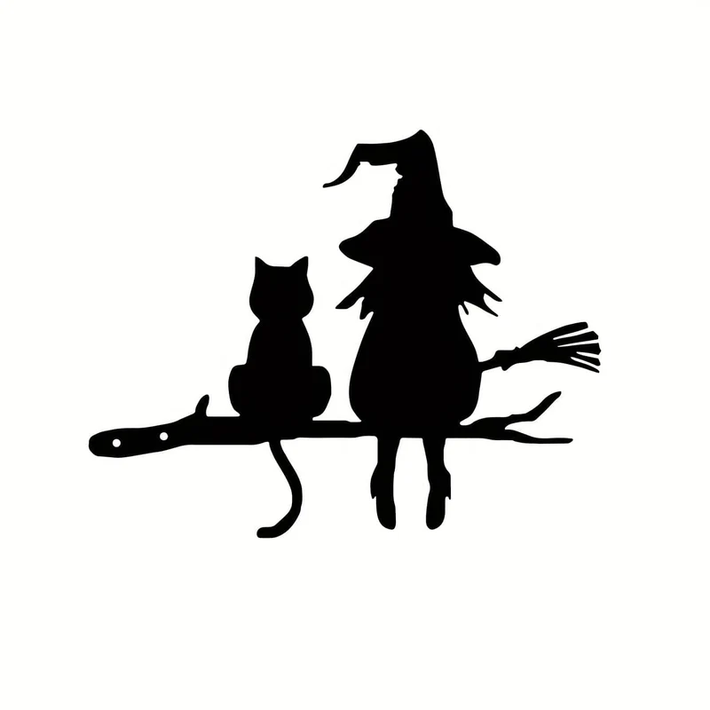 1 Stück Eisen-Silhouette, niedliche Hexe und Katze, Gartenstecker auf dem Ast, Hof-Kunstdekoration, Baumstumpf-Plug-in, für Garten, Rasen, Innenhof