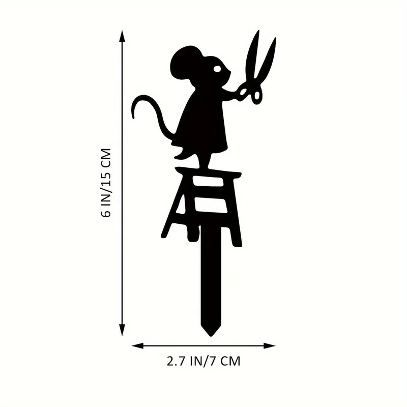 1-teiliges Gartenstecker-Silhouette aus Metall, Maus mit Scheren-Design, 17.02 x 6.86 cm, dekoratives Kunstschild für Rasen und Hof, kreative Tierskulptur, Dekoration für den Außenbereich für den Frühling, langlebiges Metallmaterial