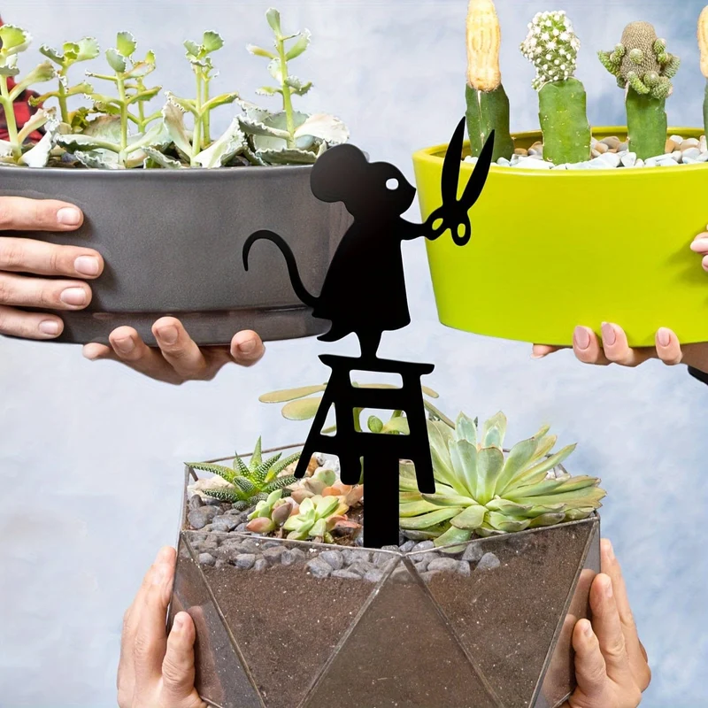 1-teiliges Gartenstecker-Silhouette aus Metall, Maus mit Scheren-Design, 17.02 x 6.86 cm, dekoratives Kunstschild für Rasen und Hof, kreative Tierskulptur, Dekoration für den Außenbereich für den Frühling, langlebiges Metallmaterial