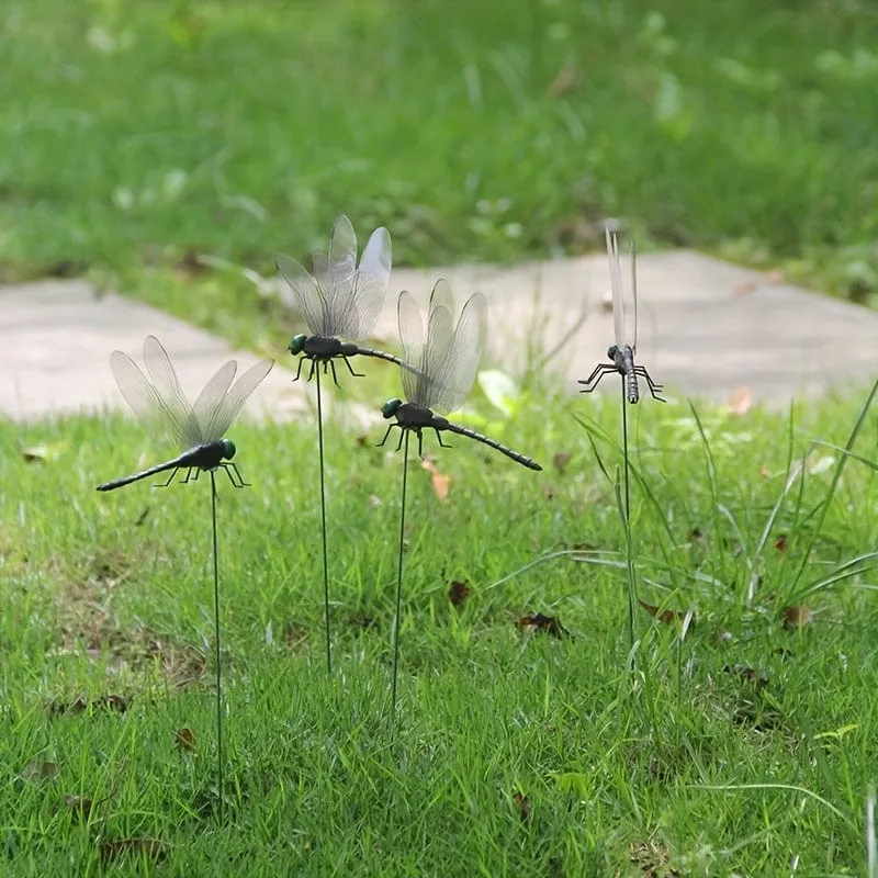 4 Stück Libellen-Gartenstecker, Kunststoff-Hofschild mit Stecker für Gartendekoration, Halloween-Dekor, Herbstdekoration, Erntedank