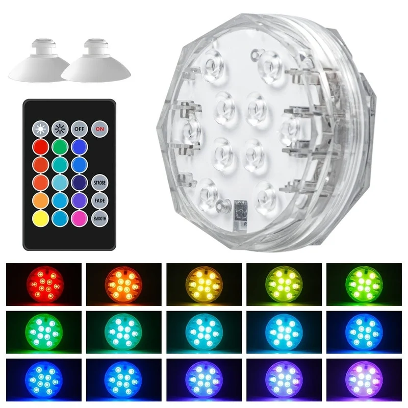 1 x RGB-LED-Tauchleuchte, 15 Farbwechsel, batteriebetrieben, Unterwasser-Teichbeleuchtung, wasserdicht, 3 Modi, bunte Aquarium-Atmosphäre, Schwimmbad-Lampe, Brunnen mit Fernbedienung für den Garten im Freien