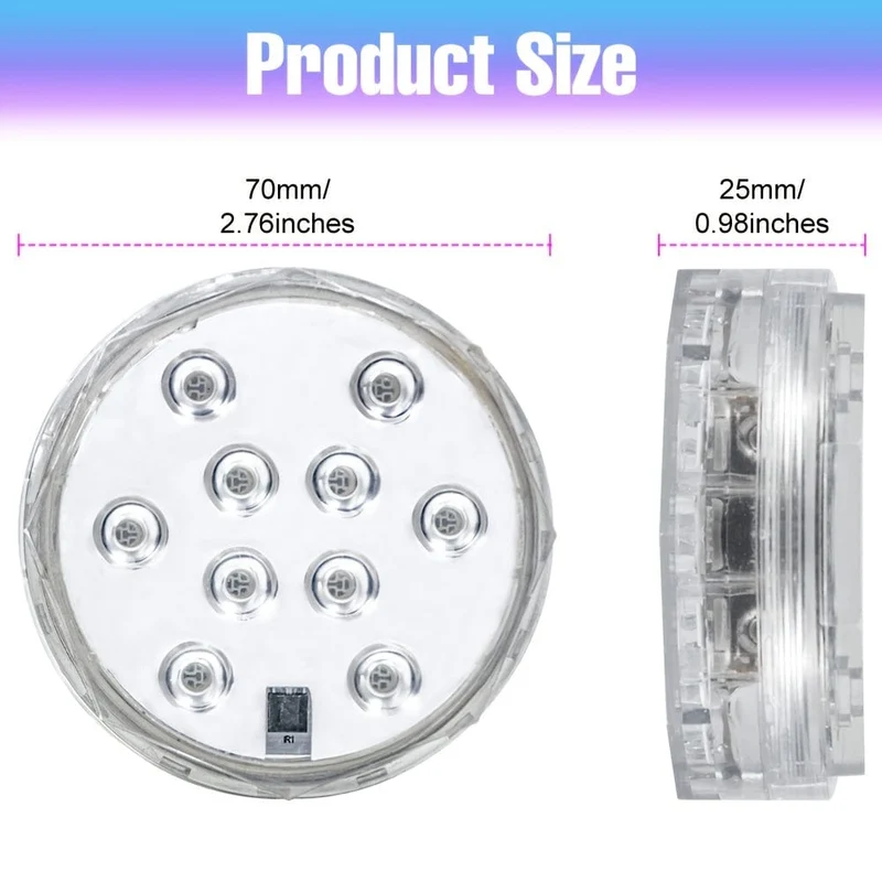 1 x RGB-LED-Tauchleuchte, 15 Farbwechsel, batteriebetrieben, Unterwasser-Teichbeleuchtung, wasserdicht, 3 Modi, bunte Aquarium-Atmosphäre, Schwimmbad-Lampe, Brunnen mit Fernbedienung für den Garten im Freien