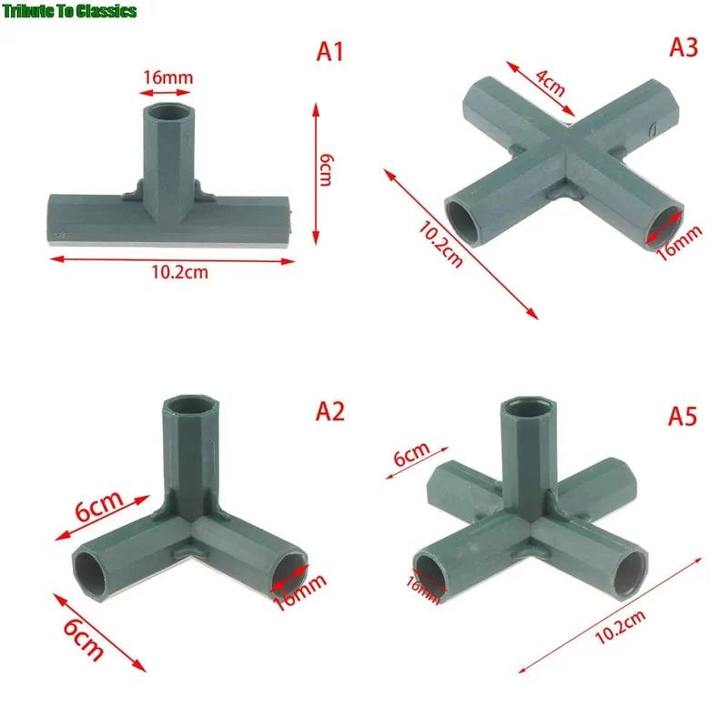 Passende stabile Unterstützung Hochleistungs-Gewächshausrahmen-Gebäudeverbinder rechtwinklig 3 4 5-Wege-Verbinder Gartenwerkzeug 16 mm 5 Typen