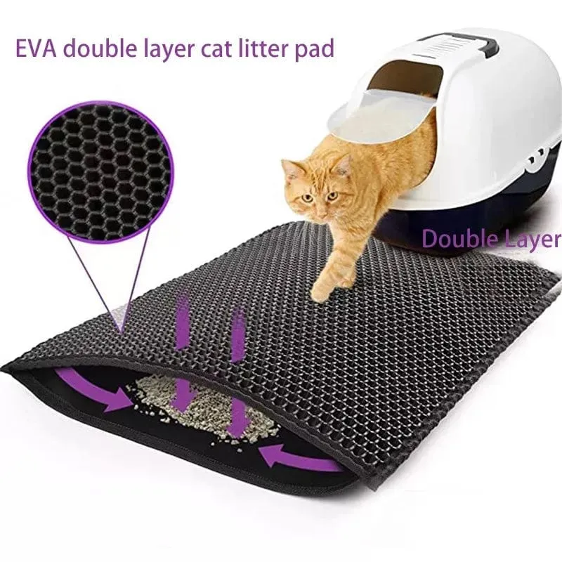 Katzenstreu-Matte mit Geschenk, doppellagige, wasserdichte Haustier-Katzentoilettenmatte, rutschfeste Sand-Katzenunterlage, waschbare Bettmatte, saubere Pad-Produkte