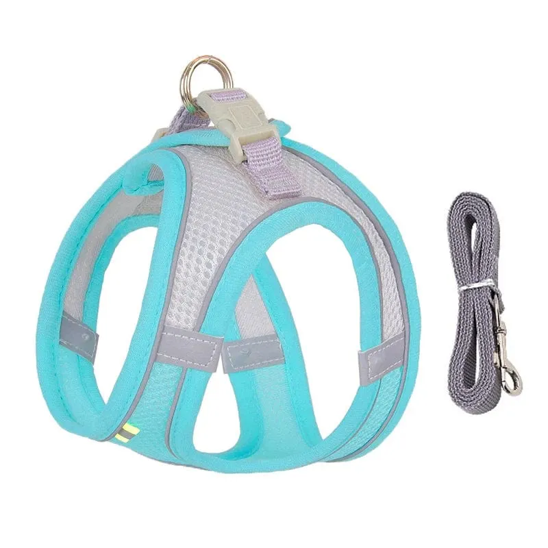 Hundegeschirr-Leine-Set für kleine Hunde, verstellbar, Welpen-Katzengeschirr, Weste, französische Bulldogge, Chihuahua, Mops, Outdoor-Laufleine