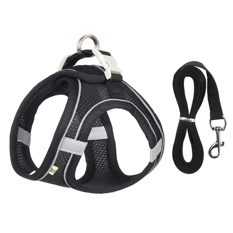 Hundegeschirr-Leine-Set für kleine Hunde, verstellbar, Welpen-Katzengeschirr, Weste, französische Bulldogge, Chihuahua, Mops, Outdoor-Laufleine