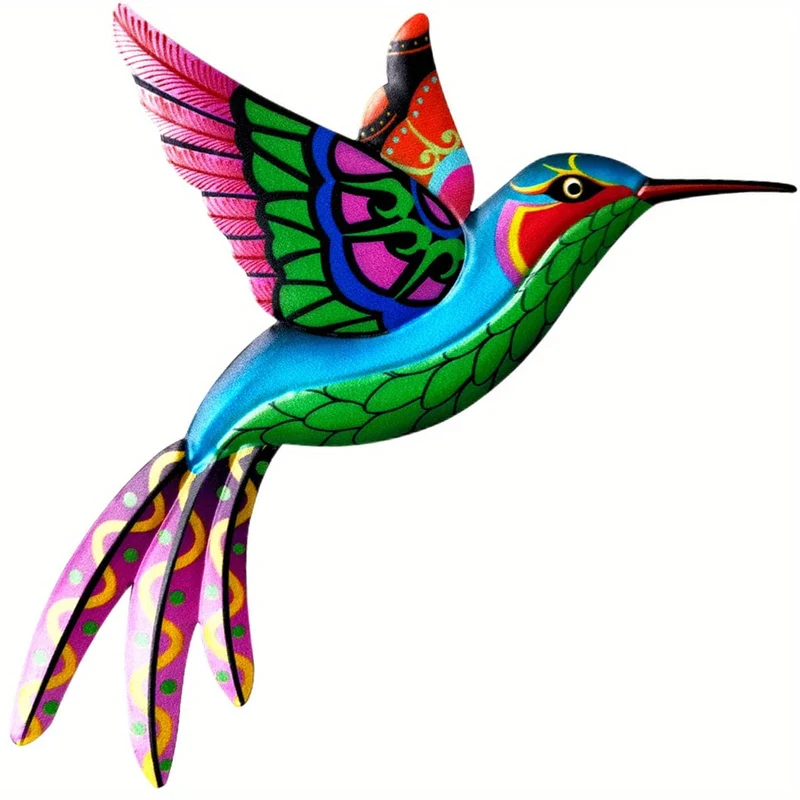 1/2 Stück Metall-Kolibri-Wandkunst-Dekor, bunte Metall-Vögel, Outdoor-Skulptur, Eisen-Außengarten-Hof-Hängedekoration, Ornamente, handgefertigte Vogel-Wandkunst-Zaundekorationen aus Metall für Wohnzimmer, Terrasse, Balkon, Innenbereich.