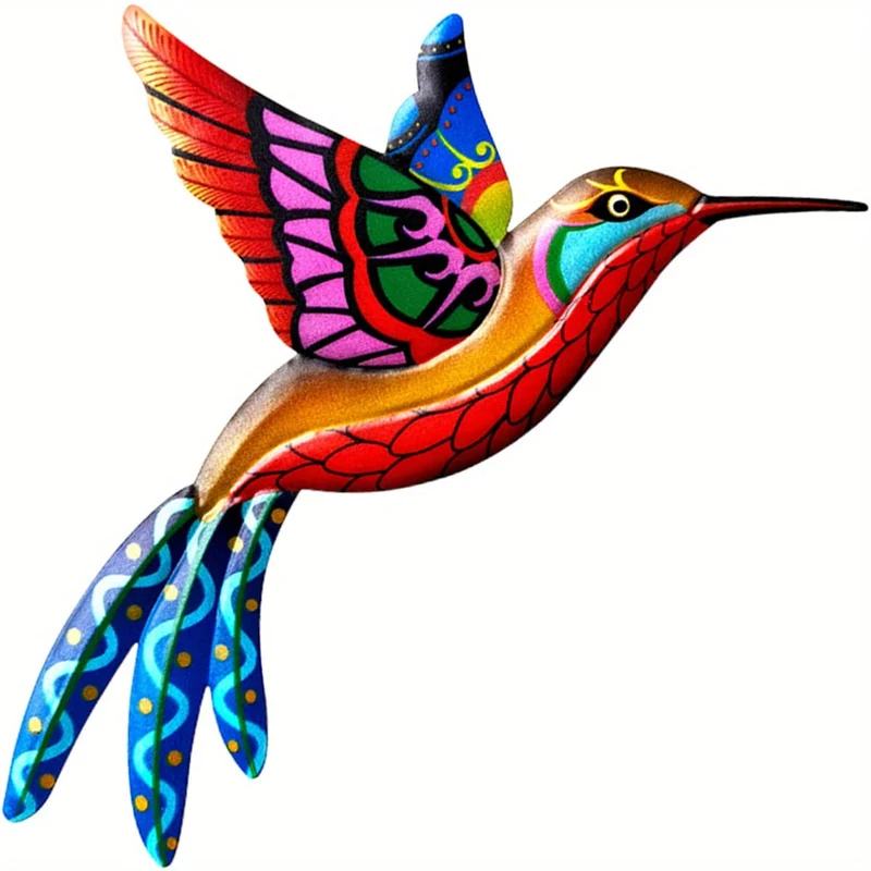 1/2 Stück Metall-Kolibri-Wandkunst-Dekor, bunte Metall-Vögel, Outdoor-Skulptur, Eisen-Außengarten-Hof-Hängedekoration, Ornamente, handgefertigte Vogel-Wandkunst-Zaundekorationen aus Metall für Wohnzimmer, Terrasse, Balkon, Innenbereich.