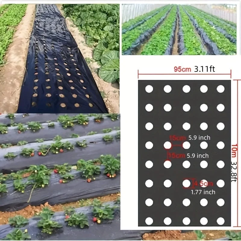 1 Stück Kunststofffolie mit Pflanzlöchern, Garten-Unkrautbekämpfungs-Barrierefolie, Mulchen, atmungsaktive Garten-, Landwirtschafts- und Landschaftsfolie zur Aufrechterhaltung der Feuchtigkeitstemperatur