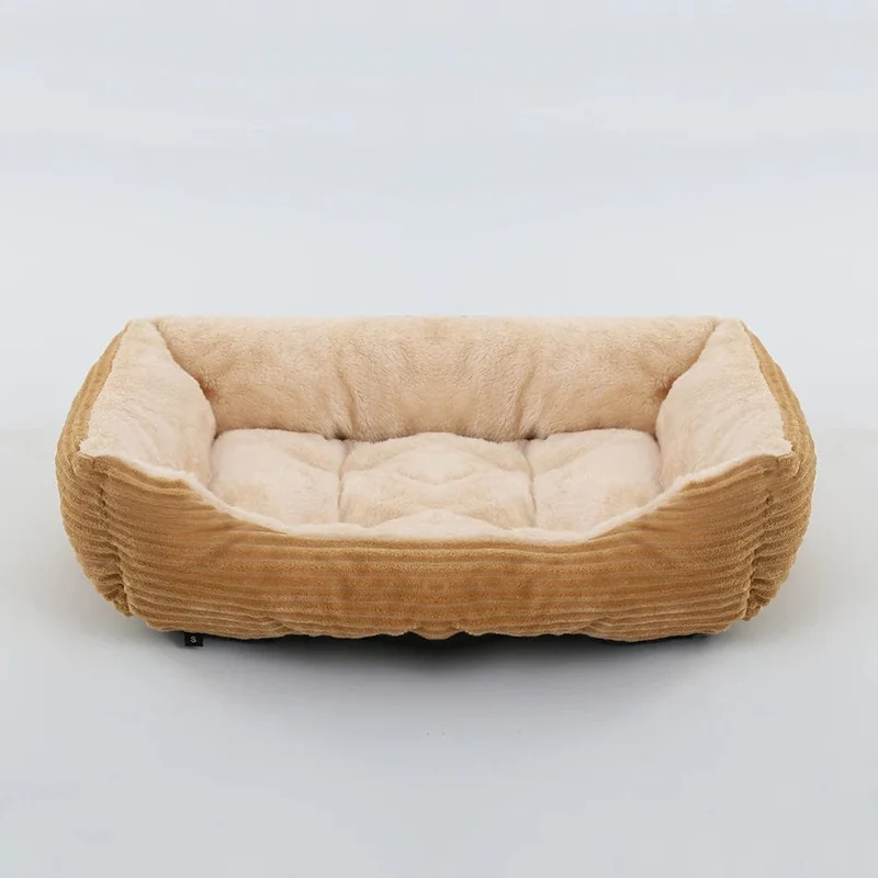 Bett für Hunde und Katzen, quadratisch, Plüschhütte, mittelgroße und kleine Hunde, Schlafsofa, Kissen, beruhigendes Hundebett, Haus, Haustierbedarf, Zubehör