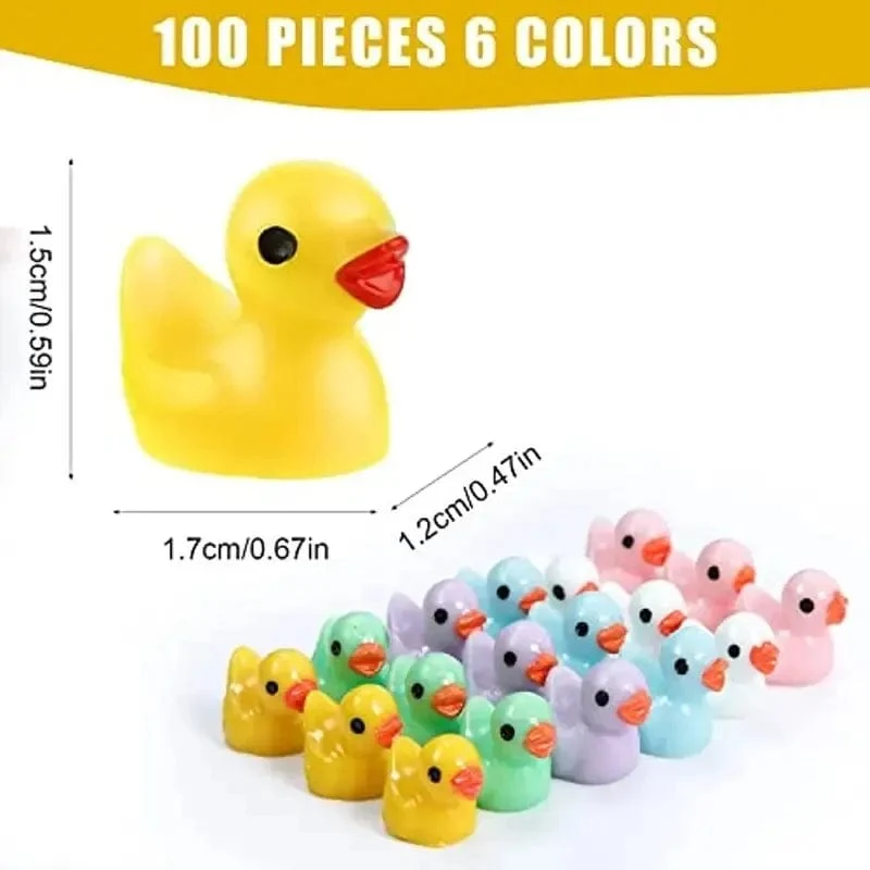 100 Miniatur-Enten aus Kunstharz, 6-farbiges Mischmodell, für Aquarium, Garten, Landschaft, Puppenhaus-Dekoration, Blumenerde, DIY-Zubehör